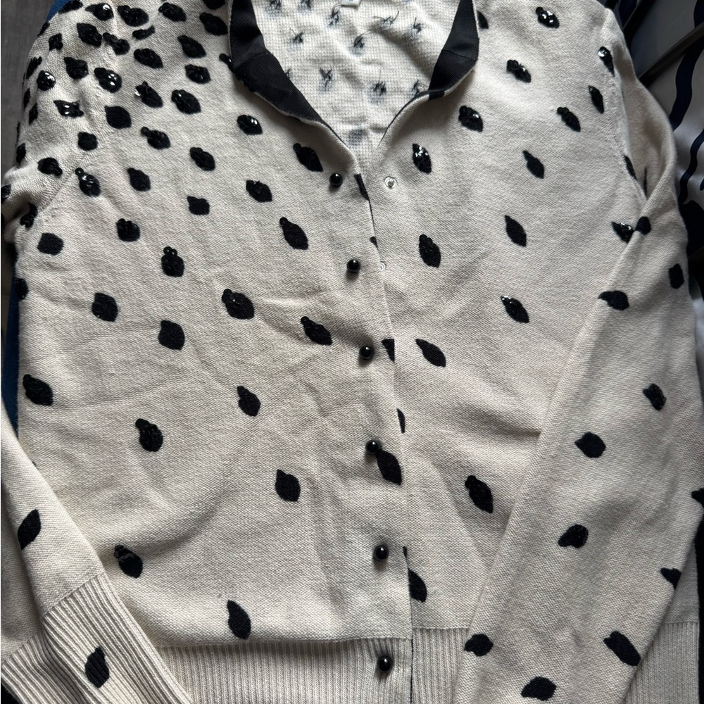 Tracy Reese Black and Cream Polka Dot Cardigan
